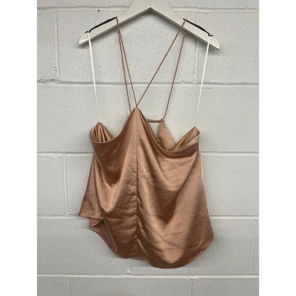RTR Obando Sz 8 Orange tan Silky Satin Sleeveless Halter Cami Top sexy solid - Picture 3 of 7